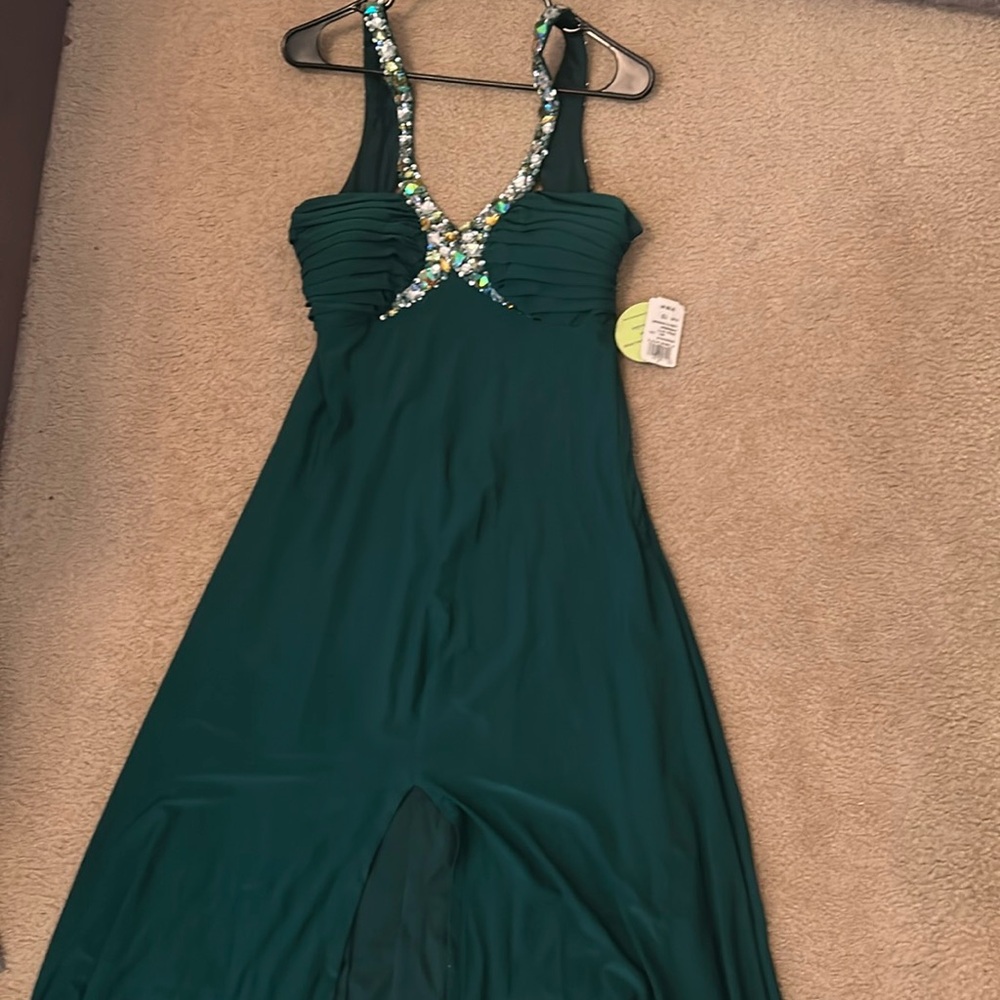 Formal high split jeweled maxi dress